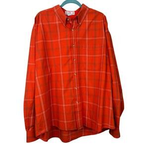 BAW Athletic Wear 2XL Plaid Button Down Shirt Red Orange 100% Cotton Casual